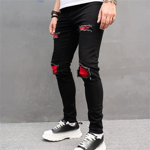 Distressed Tapered Leg Pants Slim Fit Casual Skinny Jean Ripped Stretch Denim Jeans for Men2