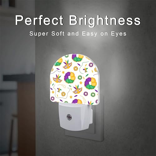 Image of Mardi Gras Carnival Night Light Plug into Wall,Fleur de Lis Mask and Donuts Dusk to Dawn Night Light Plug in,0.5w Energy Saving Sleep Friendly NightLight for Kids Boys Girls Home Decor