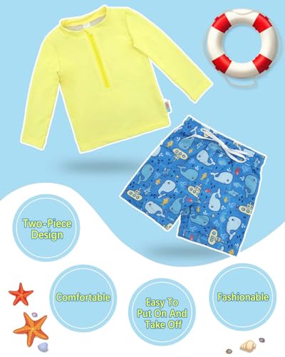 Image of ALVABABY Long Sleeve Rashguards, Baby /Toddler Boys' Rash Guard Sets,Boy Swimsuit UPF 50+Two Piece Bathing Suit