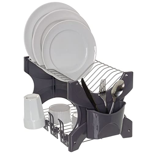 Escorredor de Pratos com Porta Copos e Porta Talher Aramado Roma Plus Metalic com Concreto