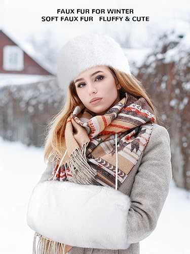 Image of 3 Pcs Warm Faux Fur Hat Hand Muffs Leg Warmers Set Women Furry Hats Muffs Boot Cuffs Toppers