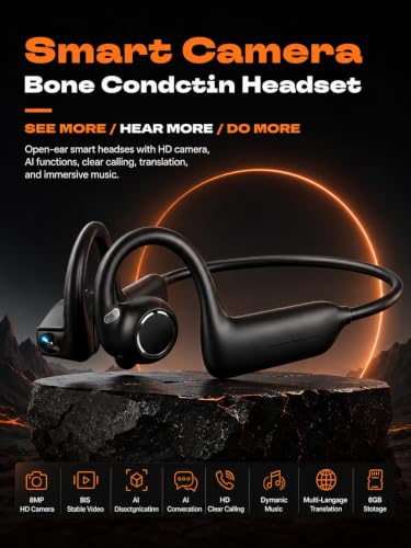 Image of E12 Bone Conduction Headphones with Camera, Open-Ear Bluetooth Earbuds
