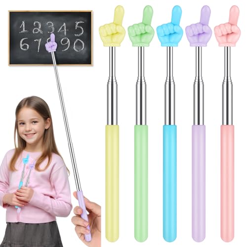 Oruola 5 punteros para aula, puntero de dedo, palitos retráctiles para profesores, palo puntero multicolor para aula, suministros de aula, lectura de niños, se extiende hasta 26.89 pulgadas