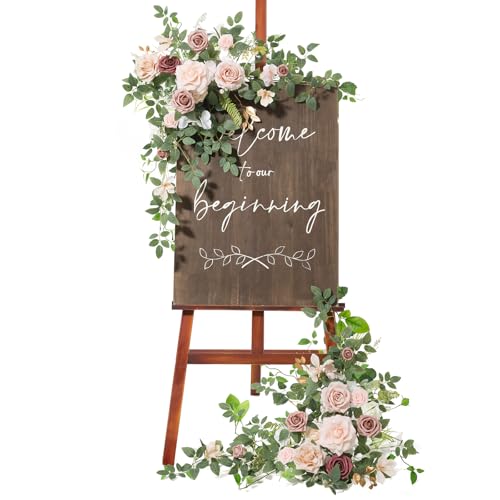 Lings moment Welcome Sign Flowers Wedding Floral Swag Dusty Rose & Cream