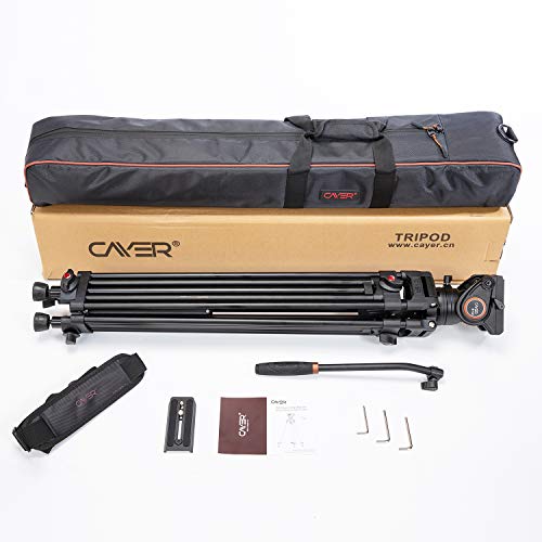 Treppiede video per impieghi gravosi, Cayer 64 pollici BV30-Camcorder Tripod System Gamba in alluminio, testina fluido K3, diffusore intermedio, caricamento massimo 13.2 LB, scatto DSLR