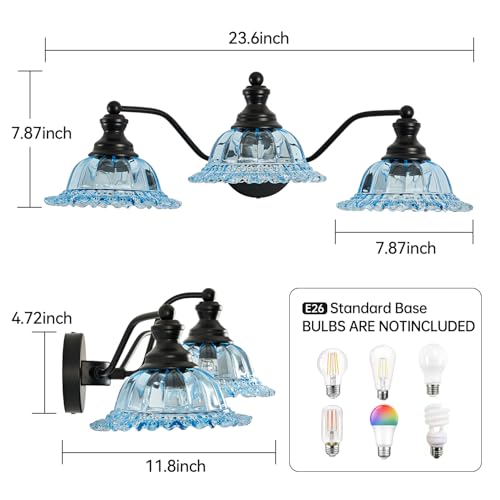 Image of XIEDUN Blue and Black 3 Light Vanity Light Bathroom Vanity Light Fixture