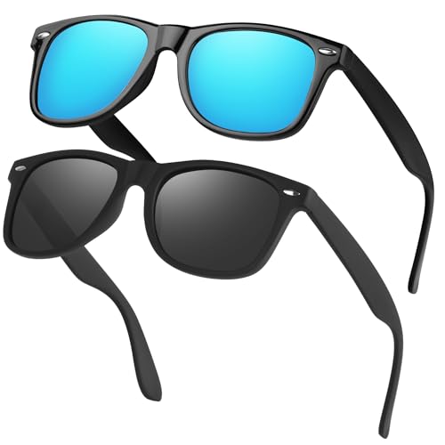 Gtievruo Occhiali da Sole da Uomo Polarizzati Quadrati Occhiali da Sole Retrò Protezione UV400 Occhiali Vintage per Uomo Donna Guida Pesca x Pacco di 2 Occhiali