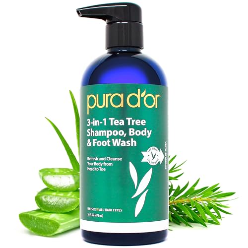 PURA D'OR 16 Oz 3-in-1 Tea Tree Shampoo, Body &