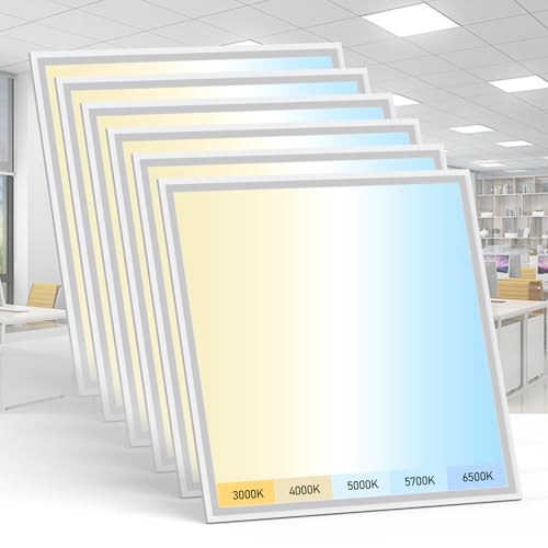 AIKVSXER 6 Pack 2x2 LED Flat Panel Light - Selectable 5 CCT 3000K-6500K & 5 Wattage 30-50W 5500Lm...