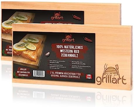 grillart® 2 Pack XL Grillbretter (Doppelpack 4 STK) - Zedernholzbrett zum Grillen - Räucherbretter aus Zedernholz hergestellt aus 100% natürlichem Western Red Zedernholz