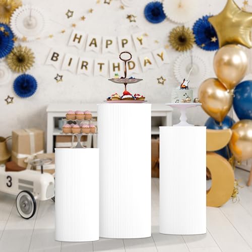 TinFrey Soportes Cilíndricos para Fiestas, Juego de 3 Soportes Cilíndricos de Metal Columna Decorativa de Flores para Bodas, Cenas, Cumpleaños, Pasteles, Postres, Decoraciones, Mesa de Exhibición