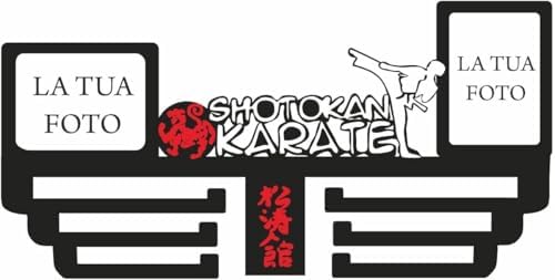 Social Crazy PORTA MEDAGLIE DA PARETE - KARATE MODELLO 2 - IN PLEXIGLAS CON DISTANZIALI IN ACCIAIO INOX (Nero)