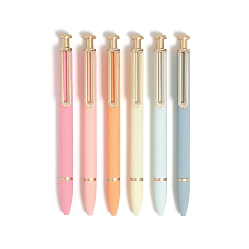 U Brands Monterey Ballpoint Pens, 6 Count, Gold Details, Bold (1.0 mm) Point, Black Ink, Soft Touch, Bright Pastels