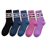 Socks for Women Warm 5 Pack Winter Soft Wool Socks Vintage Cold Knit Ankle Socks Knee High Socks Cre