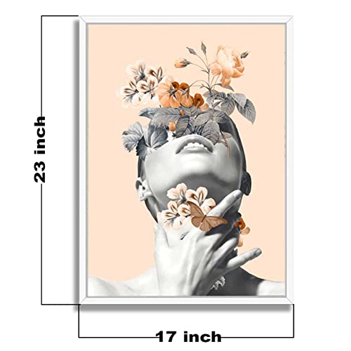 Image of PAINTINGMANTRA Biscuit Beige Inner Beauty White Framed Canvas Art Print for Wall, Home and Living Room Decoration (Size - 23 x 17 Inchs)