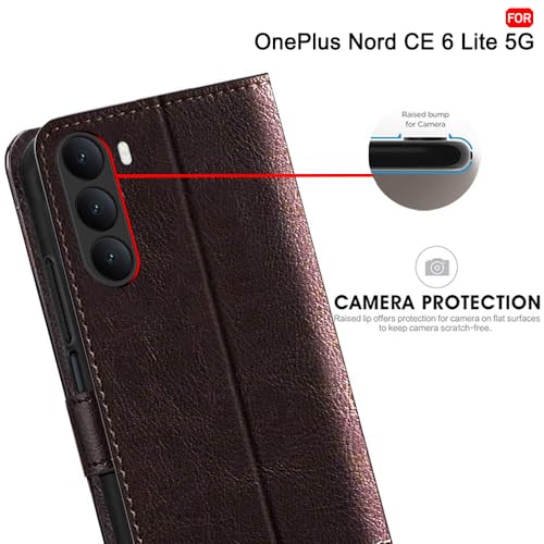 Image of TheGiftKart Flip Back Cover Case for OnePlus Nord CE 6 Lite 5G | Dual-Color Leather Finish | Inbuilt Stand & Pockets | Wallet Style Flip Cover for OnePlus Nord CE6 Lite (Faux Leather, Coffee & Brown)