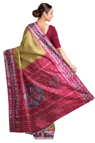 Image of COTTONSILK & KHANDUAPATA Odisha Sambalpuri Handloom Ikat Women Cotton Saree, Odisha Handloom Handmade Pure Cotton Khandua Saree, Ikkat Orissa Traditional Handloom Saree Without Blouse 430
