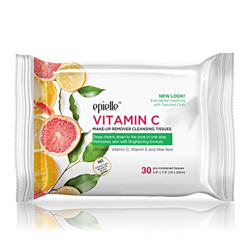 Epielle New Makeup Remover Cleansing Wipes Tissue - Vitamin C 30 Count 6 Pack Gentle For All Skin Types Daily Facial Cleansing Towelettes Removes Dirt, Oil, Makeup (Vitamin C) Beauty Stocking Stuffers Gift #TOP4