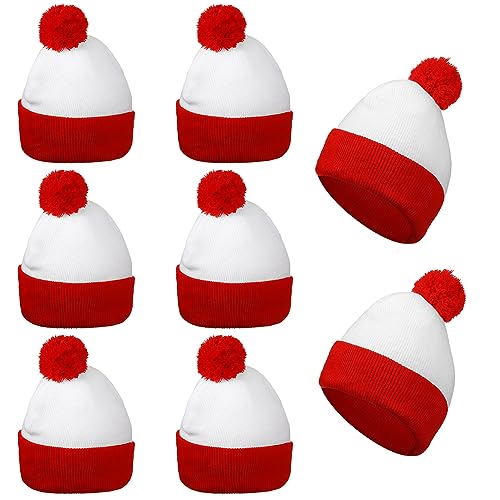 Image of Yaomiao Christmas Hat Red White Beanie Pom Pom Cuff Knit Beanies Xmas Winter Hat for Men Women Adult