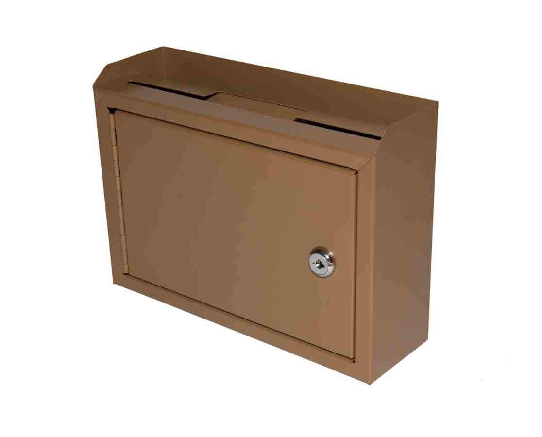 AdirCorp. Wall Mountable Steel Suggestion Box with Lock - Donation Box - Collection Box - Ballot Box - Key Drop Box, 9.75x 7x 3 - Brown