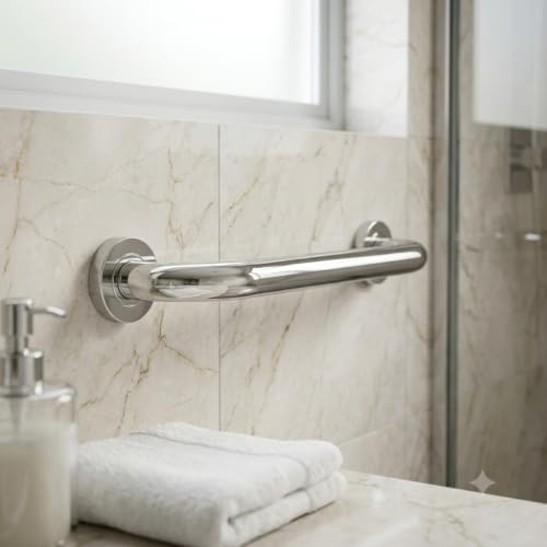 Image of Stainless Steel Wall Mounted Grab Bar, Towel Bar, Bathtub Rails, Safety Hand Support Balance Handle Bars, Bathroom Accessories for Home, Hotel (Chrome Finishing, Pack of 1)