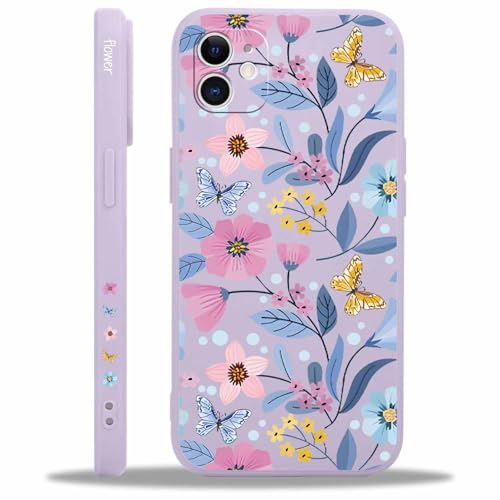 lioscre for iPhone 11 6.1'' Case, Cute Exquisite Flower Pattern Aesthetic Phone Case, Fashion Soft Slim TPU Shockproof Protective Phone Cover for Girls Women Floral Case, Purple 01