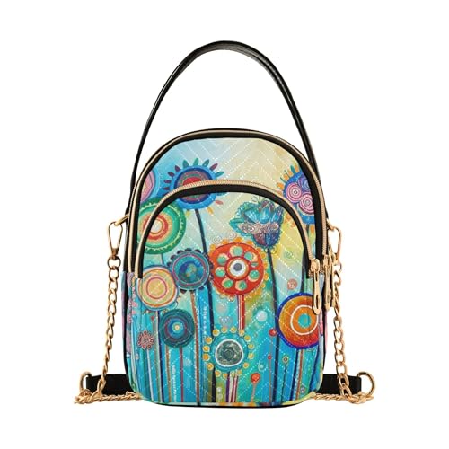 Women Shoulder Purses Colorful Chain Wallet Cell Phone Purse Quilted Ladies Crossbody Satchel Bag Vibrant Colorful Dandelion Floral