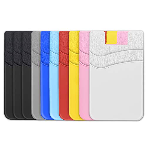 Image of SHANSHUI Card Holder for Back of Phone, Ultra Slim Double Silicone Phone Card Holder Adhesive Stick on Wallet Pocket Pouch Seelves Compatible with iPhone and Android Phones (Multi-Colors /10pcs)
