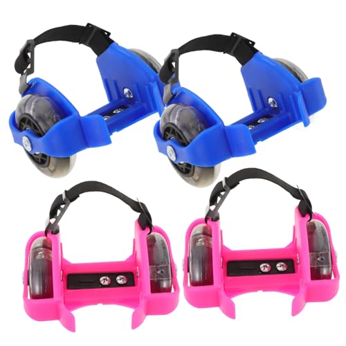 Happyyami 2 Pair Boys and Girls Skates PVC Roller Shoes for Boys and Girls Adjustable Training Skate Shoes Light-up Wheels