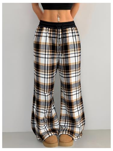 Image of SOLY HUX Women's Plaid Checkered Pants Flannel Pajama Pants with Pockets