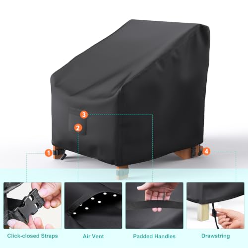 Image of Adirondack Outdoor Chair Covers Waterproof 33 inchWx35 inchDx36 inchH, Black | 2 Pack Patio Furniture Covers Protect from Rain and UV; Heavy-Duty Oxford Fits Lounge, Deep-Seat & High-Back Chairs on Lawn