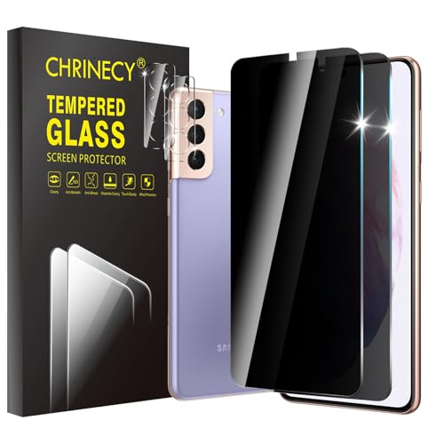 CHRINECY [4 Pack] 2 Pack Privacy Screen Protector for Samsung Galaxy S21 Plus 5G with 2 Pack Camera Lens Protector 9H Hardness Anti Spy Anti Peeping Easy Installation