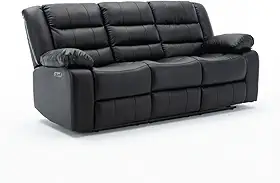Sofá Reclinável Elétrica Sala de Cinema Hollywood 3 Lugares com Massagem Aquecimento Entrada USB/USB-C PU Preto G94 - Gran Belo