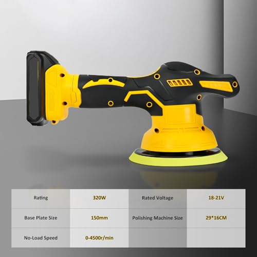 Cordless Car Buffer Polisher for Dewalt 18V Battery,5000 RPM , 8 Variable Speed Car Polisher and Polisher Kit, 150mm Base for Car Detailing/Polishing/Waxing/Scratch Removing(No Battery) - Image 6