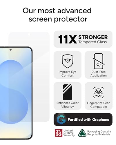 Image of ZAGG Glass XTR4 Samsung Galaxy S25+ / S24+ Screen Protector - Tempered Glass, 11X Stronger with Graphene, Blue Light Filtering, Anti-Reflective Technology, InvisibleShield, Easy Dust-Free Installation