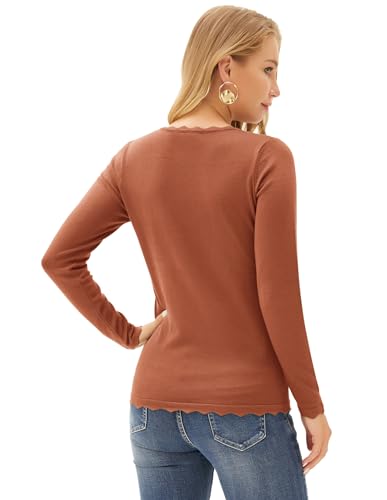Grace Karin Women'S Soft Long Sleeve Crew Neck Knitting Pullover Sweater Blouse Red Brown M thumb #5
