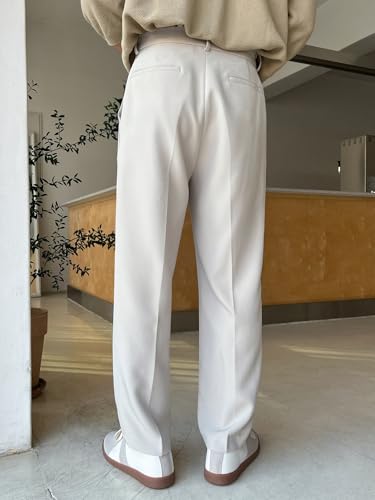 Image of Aahwan Men's Regular Fit Mid Rise Basic Solid Color Pleated Korean Pants & Tousers