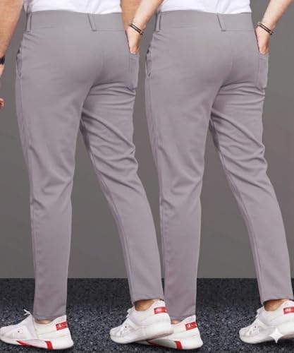 Image of Men's Slim Fit Lycra Formal Trousers Combo | Stretchable Smart Casual Pants for Office Wear | Mid-Rise Flat Front Stylish Chinos