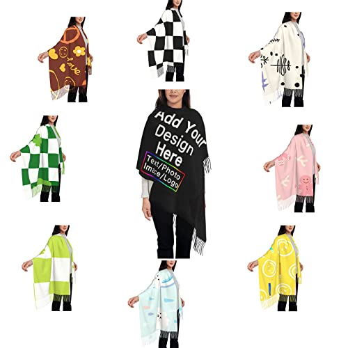 Custom Women's Scarf Winter Warm Personalized Scarf Add Picture Text Logo Custom Design Women's Shawl Black