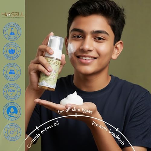 Image of Teen Oil Control Foam Wash | Soothing and Gentle Foaming Face Cleanser Infused with Niacinamide, Zinc PCA, Lotus, Witch Hazel & Himalayan Botanicals | Powerful Oil & Acne Control | pH Balanced 5.5, Sulfate-Free, Dermatologist-Tested | 100ml