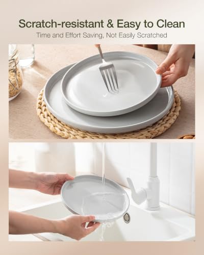 Image of Famiware Milkyway Dinnerware Sets, 24 Piece Dish Set, Plates and Bowls Sets for 8, Light Gray