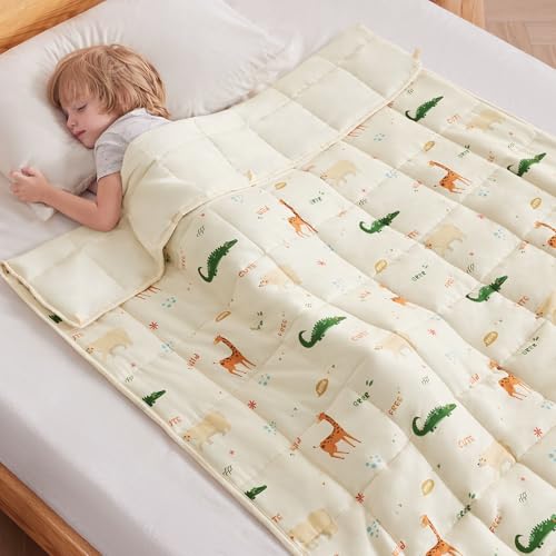 anfie Weighted Blanket Kids (40"x60" 5lbs), Weighted Blanket Cooling Blanket for Sleeping,Throw Size Breathable Blanket with Premium Glass Bead(Beige Animal)