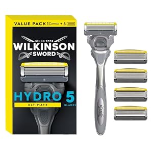 Wilkinson Sword - Hydro 5 Ultimate Rasierer für Männer, Rasiergriff + 5 Rasierklingen, Feuchtigkeitsspendende