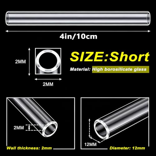 Image of Reusable Glass Straws Set, Clear Glass Drinking Tubes Including 5*Short Straws and 1 Cleaning Brush (Size 4 Inchx12 MM OD)
