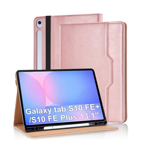 Varohix Case for Samsung Galaxy S10 Fe Plus 13.1 inch with S Pen Holder, PU Leather with Hand Strap Folio Flip Cover for Galaxy S10 FE+ with Pockets Auto Sleep/Wake for Man Woman, Rose Gold