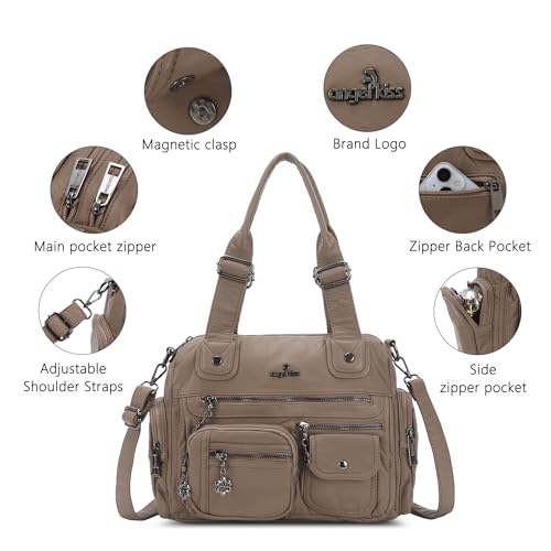 Image of Angel Kiss Large Purses for Women Multi Pocket Hobo Handbag Ladies Tote Satchel Bag Soft Leather Shoulder Bag