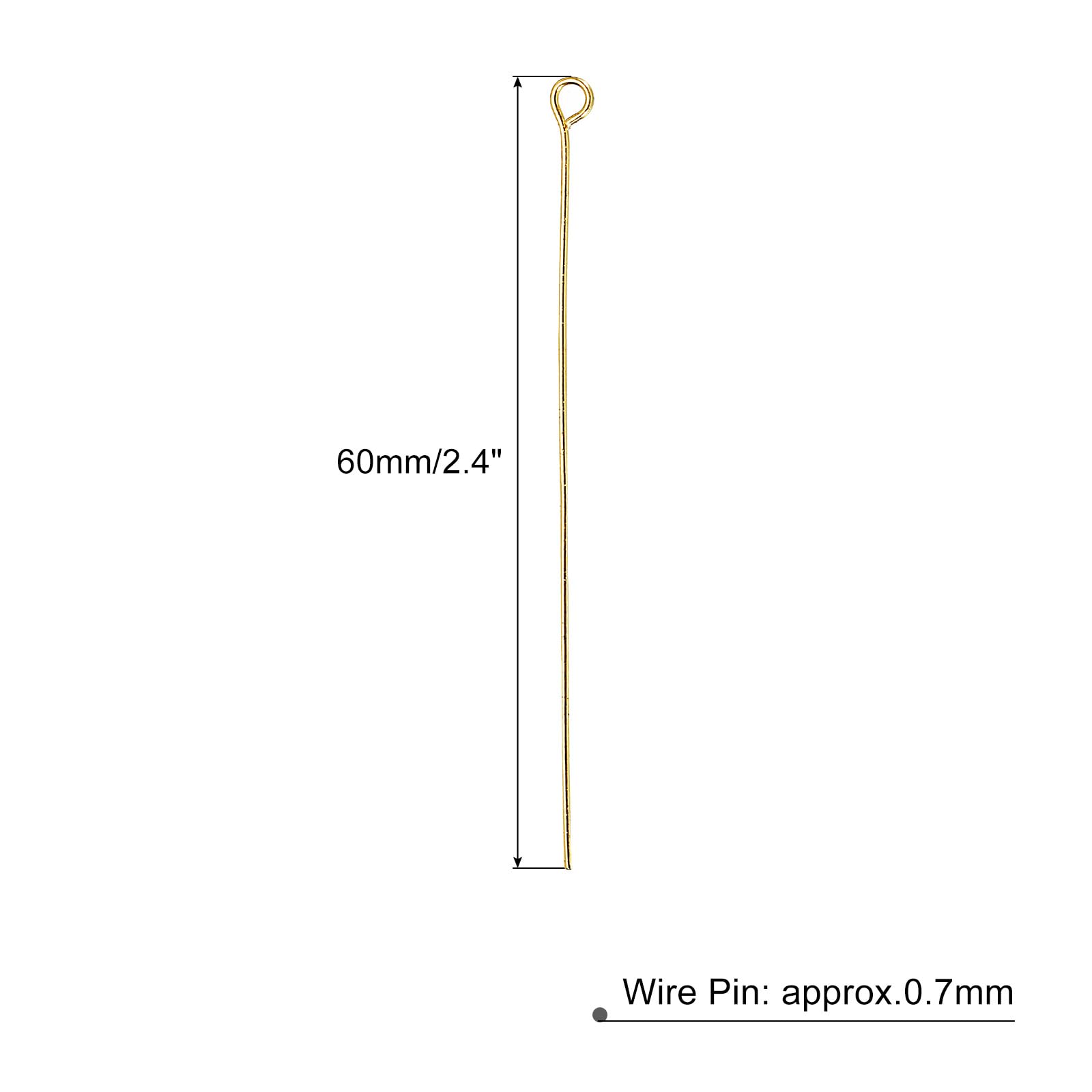 MECCANIXITY 100Pcs Gold Iron Eye Pins 60mm 21 Gauge/0.7mm Eye Pins for Jewelry Making Findings DIY Craft Necklaces Bracelets Earrings Head Pins