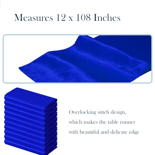 SINSSOWL Satin Royal Blue Table Runners 10 Pack - 12 x 108 Inches for Wedding Party Birthday Banquet Bridal Shower Baby Shower Engagement Table Decorations