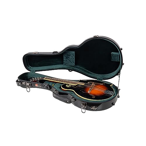 Crossrock ファイバーグラスマンドリンケース ? Fスタイル用輪郭(ギブソンF5に適合)|ブラックグロス、フォレストグリーンベルベット、TSAロック、アクセサリーコンパートメント、バックパックストラップ?洗練されたプロトラベルケース