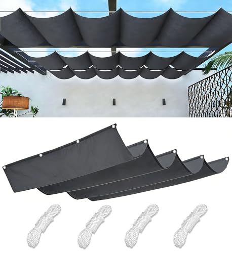 Voile Ombrage Rétractable Vague Imperméable Rectangulaire Toile D'ombrage Filet D'ombrage Bâche Ombrage Protection UV Solaire pour Jardins Balcons Terrasse...
